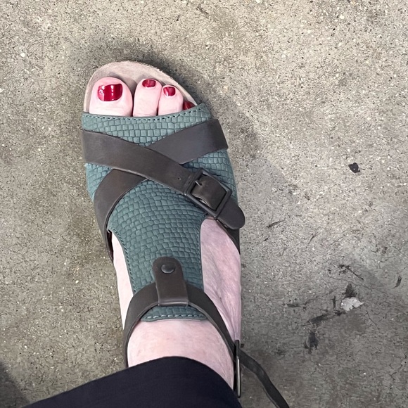 Dansko Nubuck Leather Dominique Sandal Heel Buckle Teal Brown Sz 38 (7.5) - Picture 13 of 14